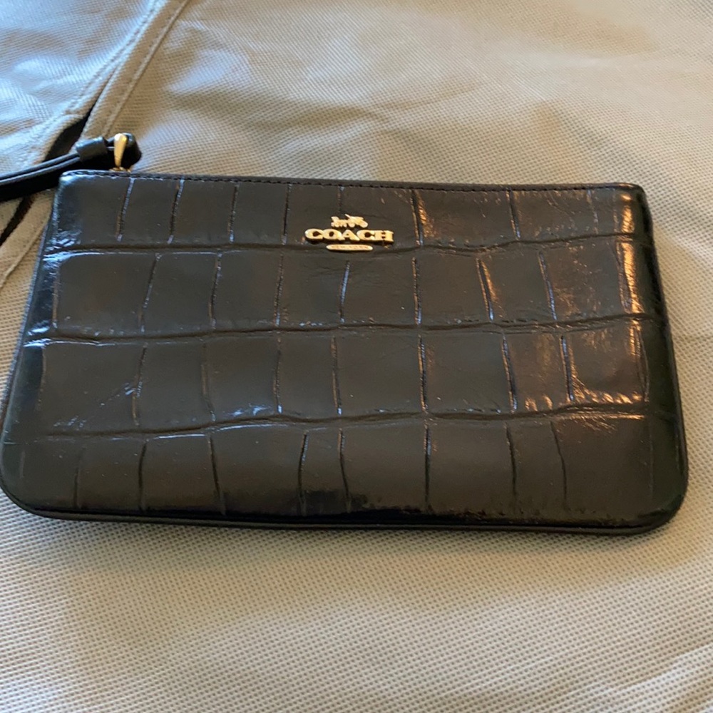 Black croc embossed Coach wristlet